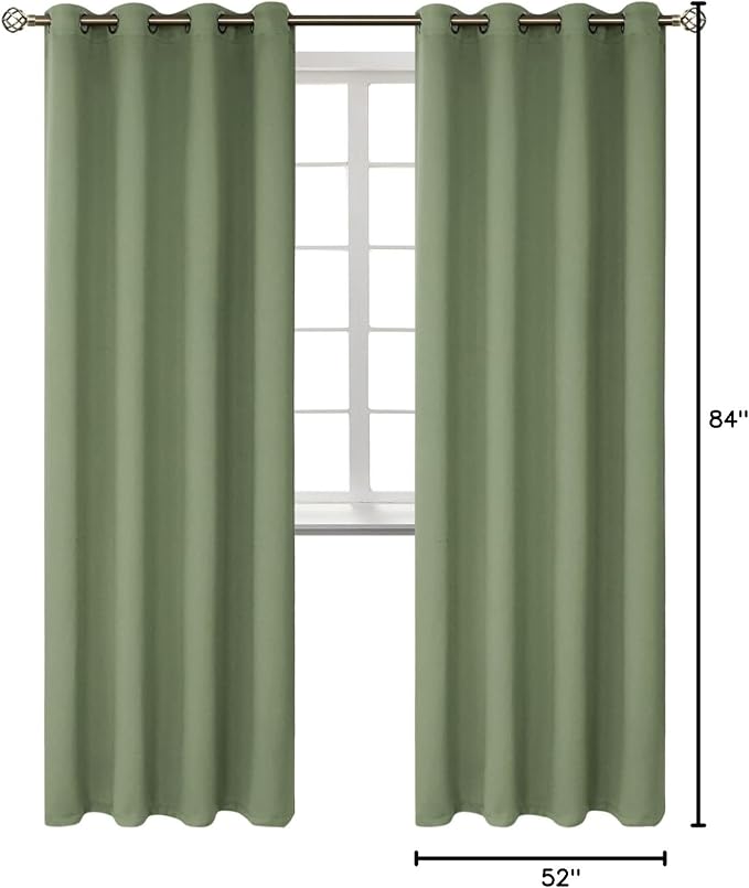 BGment Grass Green Blackout Curtains for Living Room 84 Inch - 2 Panels | Grommet Top, Black Out, Room Darkening, Sunblock, Thermal Insulated, Window Drapes for Bedroom, 52x84 Inch