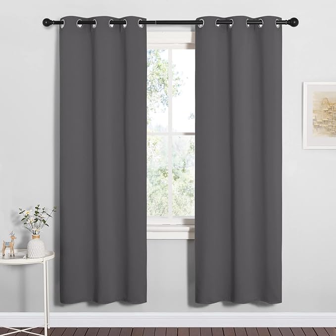 NICETOWN Grey Blackout Curtains for Bedroom 34" Wide x 72" Long 2 Panels | Thermal Insulated Grommet Top Draperies Drapes for Basement, Light Blocking Noise Reducing Room Darkening Window Treatments