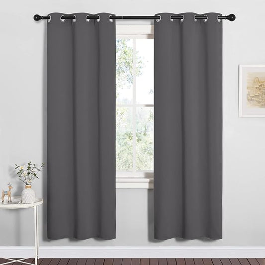 NICETOWN Grey Blackout Curtains for Bedroom 34" Wide x 72" Long 2 Panels | Thermal Insulated Grommet Top Draperies Drapes for Basement, Light Blocking Noise Reducing Room Darkening Window Treatments