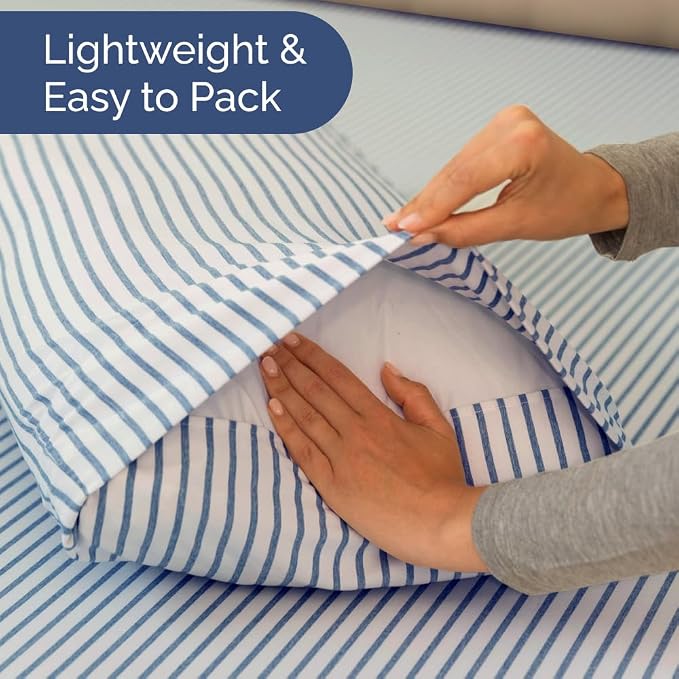 Short Queen Size 4 Piece Bed Sheet Set - RV Short Queen - Blue Stripes | Ultra-Soft, Breathable & Cooling Bed Sheets Set with Deep Pockets, Hotel Luxury Bedding for Women & Men, Wrinkle & Fade Free