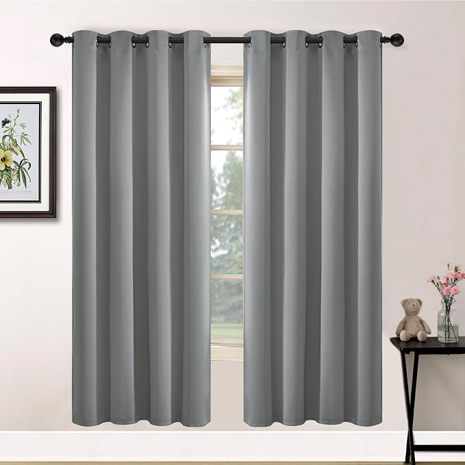 Yakamok Room Darkening Curtains 52x72 inch Length Dove Grey-Living Room | 2 panels,grommet blackout window treatment,thermal insulated,light blocking drapes,privacy protection,bedroom dining room