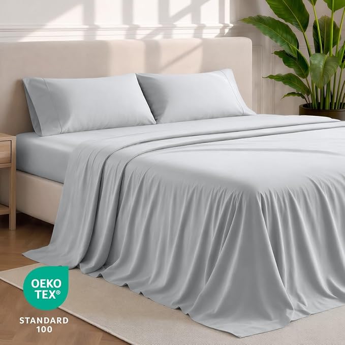 Bare Home Queen Sheet Set - 1800 Ultra-Soft (Queen, French Grey) | Deep Pockets 6 to 15 Inches, Breathable, Hypoallergenic, Hotel Luxury, Easy Fit, Soft, All-Season