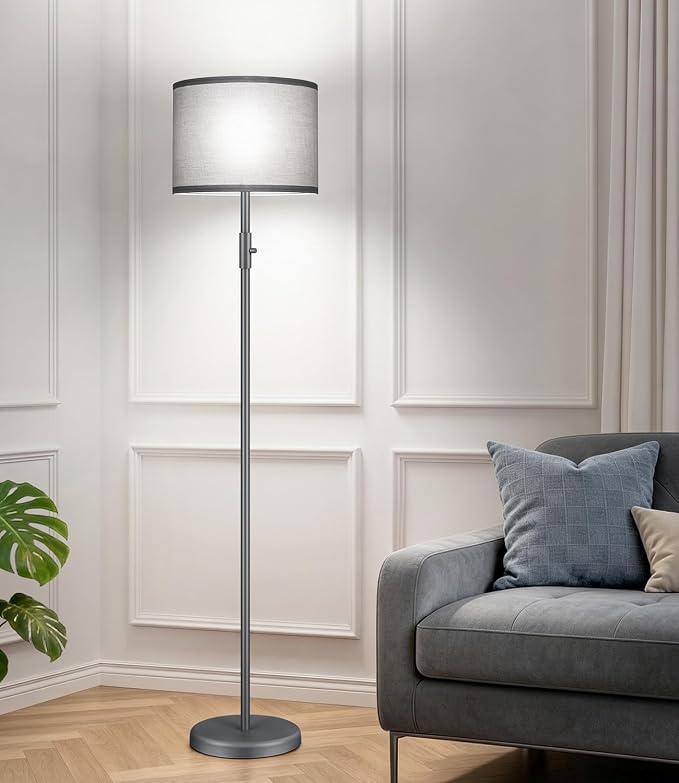 Floor Lamp Simple Design with Shade, Small Tall Lamps for Living Room Bedroom Office Dining Room Kitchen-Grey