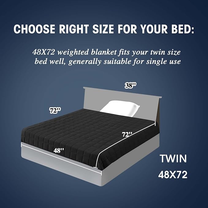 yescool Weighted Blanket for Adults (20 lbs, 48" x 72", Black) Cooling Heavy Blanket for Sleeping Perfect for 140-160 lbs, Twin Size Breathable Blanket with Premium Glass Bead, Machine Washable