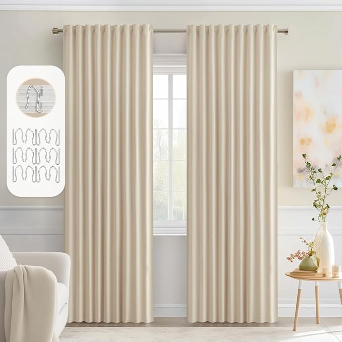 MIULEE Cream Beige Back Tab Blackout Curtains 52x78 Inch Length 2 Panel Set | Rod Pocket Pinch Pleated, Thermal Insulated, Room Darkening, Light Blocking, Privacy Curtains for Living Room Bedroom