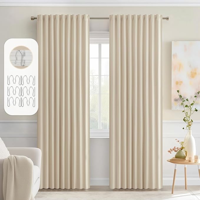 MIULEE Cream Beige Back Tab Blackout Curtains 52x80 Inch Length 2 Panel Set | Rod Pocket Pinch Pleated, Thermal Insulated, Room Darkening, Light Blocking, Privacy Curtains for Living Room Bedroom