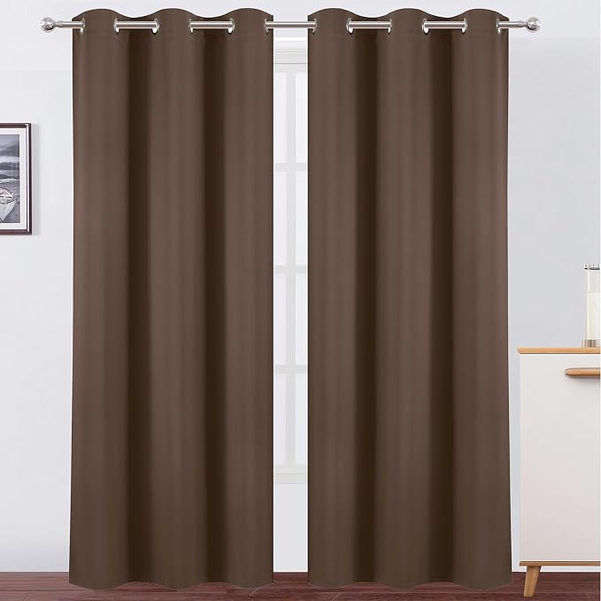 Chocolate Brown Blackout Curtains 34 x 84 Inch Length/Set of 2 Curtain Panels/Thermal Insulated Room Darkening Blackout Curtains for Bedroom