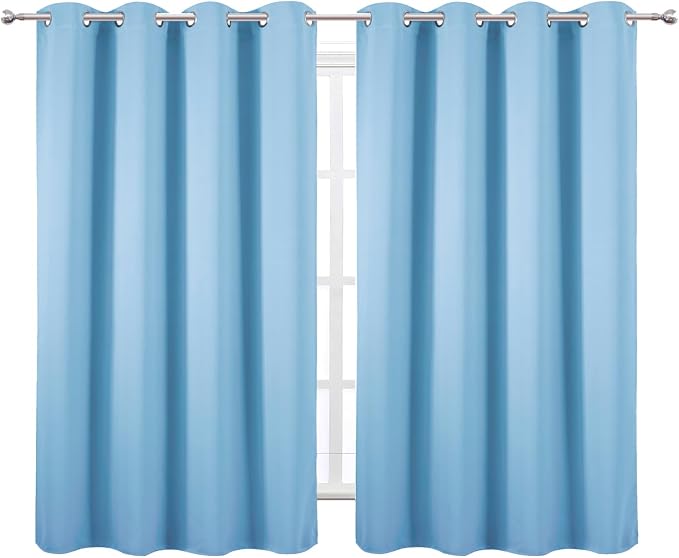 Blackout Curtains 66 x 54 Inch Long Sky Blue Curtains Set of 2 Panels Room Darkening Curtains for Bedroom and Living Room