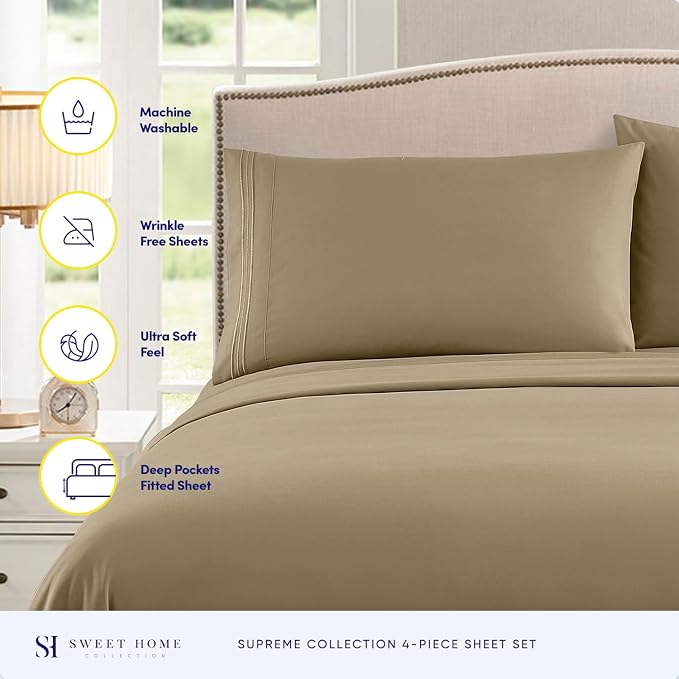 King Size Sheets - Breathable Luxury Bed Sheets with Full Elastic & Secure Corner Straps Built In - 1800 Supreme Collection Extra Soft Deep Pocket Bedding Set, Sheet Set, King, Sage