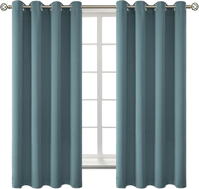 BGment Stone Blue Blackout Curtains for Bedroom 63 Inch Long - 2 Panels | Grommet Top, Black Out, Room Darkening, Sunblock, Thermal Insulated, Window Drapes for Kids Boys Room, 52x63 Inch