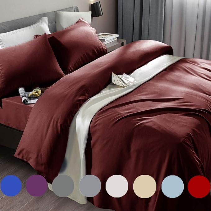 SONORO KATE Bed Sheet Set Super Soft Microfiber 1800 Series Luxury Egyptian Sheets Fit 18-24 Inch Deep Pocket Mattress Wrinkle-6 Piece (Burgundy, Full)