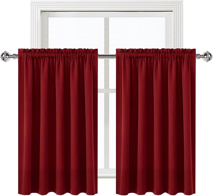DWCN Short Blackout Curtains 60 x 36 Inch Long for Kitchen RV Bunk Burgundy | 2 Panels Set, Kitchen Window Curtains Over Sink, Thermal Insulated, Light Blocking, Rod Pocket Drapes for Small Window