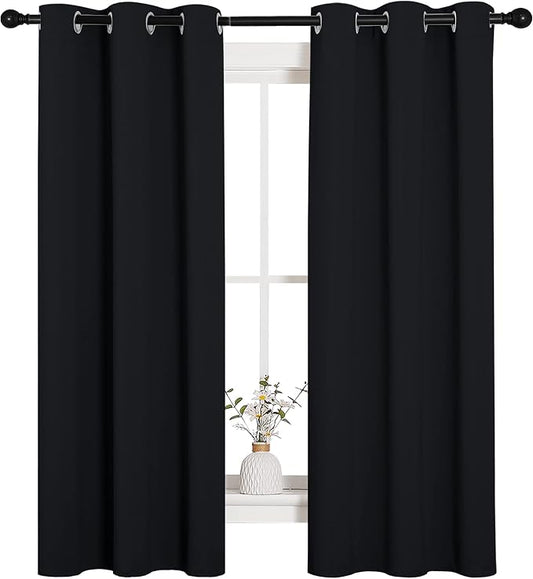 NICETOWN Black Blackout Curtains for Living Room 34" w x 63" L 2 Panels | Solid Thermal Insulated Grommet Blackout Drapes Drapery Panels for Window Noise Reducing Room Darkening Treatment Decor