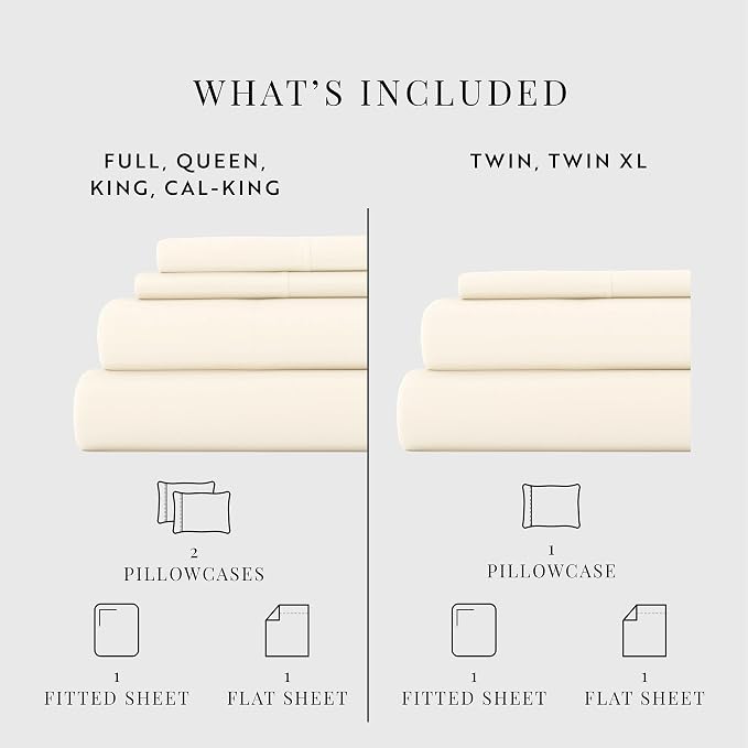 Linen Market Double-Brushed Microfiber Twin XL Sheet Set 3 Piece – Oeko-TEX Certified Ultra Soft & Wrinkle-Free - 16" Deep Pocket Sheets - Easy Care Twin XL Size - Ivory