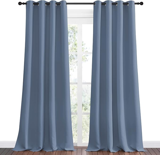NICETOWN Room Darkening Curtain Panels, 2 Panels, 55 x 102-inch, Stone Blue | 102" Length for Bedroom Living Room, Thermal Insulated Blackout Draperies for Home Decoration, Total Privacy