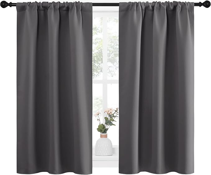 NICETOWN Grey Blackout Curtains for Bedroom 34" Wide x 45" Long 2 Panels | Home Decoration Thermal Insulated Rod Pocket Blinds Drapes for Kitchen Small Windows, Light Blocking Room Darkening Decor