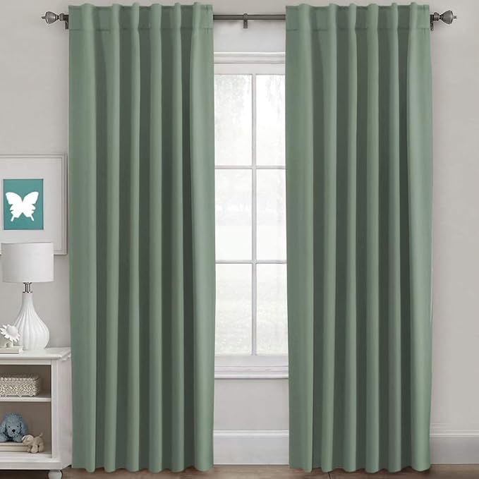 H.VERSAILTEX Blackout Curtains Thermal Insulated Window Treatment Panels Room Darkening Blackout Drapes for Living Room Back Tab/Rod Pocket Bedroom Draperies (2 Panels, Green Bay, 52 x 96 Inch)