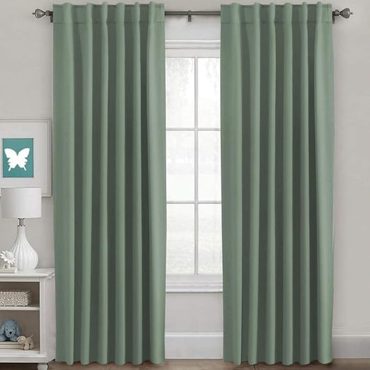 H.VERSAILTEX Blackout Curtains Thermal Insulated Window Treatment Panels Room Darkening Blackout Drapes for Living Room Back Tab/Rod Pocket Bedroom Draperies (2 Panels, Green Bay, 52 x 96 Inch)