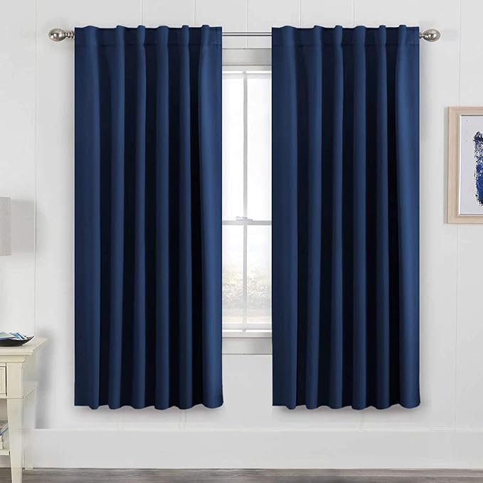 H.VERSAILTEX Blackout Curtains Thermal Insulated Window Treatment Panels Room Darkening Blackout Drapes for Living Room Back Tab/Rod Pocket Bedroom Draperies, 52 x 72 Inch, Navy Blue, 2 Panels