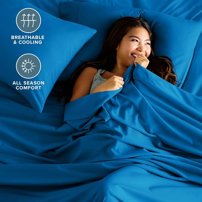 Bare Home Split King Sheet Set - 1800 Ultra-Soft (Split King, Medium Blue) | Deep Pockets 6 to 15 Inches, Breathable, Hypoallergenic, Hotel Luxury, Easy Fit, Soft, All-Season