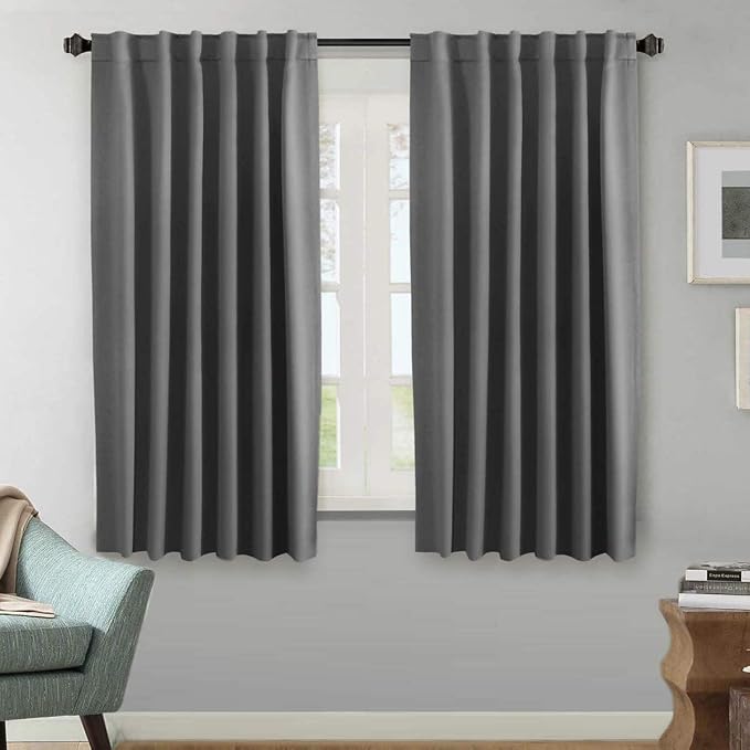 H.VERSAILTEX Blackout Curtains Thermal Insulated Window Treatment Panels Room Darkening Blackout Drapes for Living Room Back Tab/Rod Pocket Bedroom Draperies, 52 x 63 Inch, Bluish Gray, 2 Panels