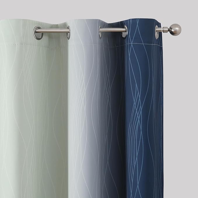 Sage Green and Navy Blue Ombre Blackout Curtains for Bedroom 45 Inches Long | Estelar Textiler Thermal Insulated, Light Blocking,Full Room Darkening Gradient Grommet Short Window Drapes,42Wx45L,2 Panels