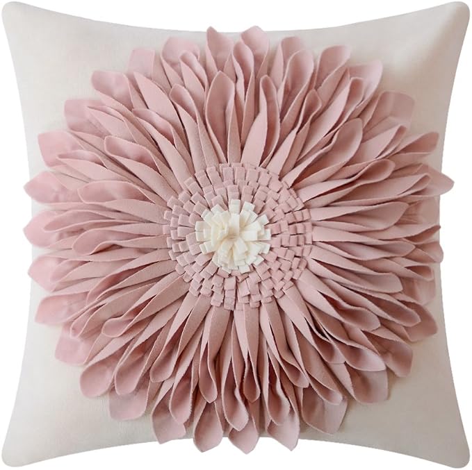 OiseauVoler Decorative Throw Pillow Covers Handmade 3D Flower Cushion Cover Cases Accent Pillowslip Square Gift Home Sofa Car Bed Room Decor 18 x 18 Inch Rose Gold
