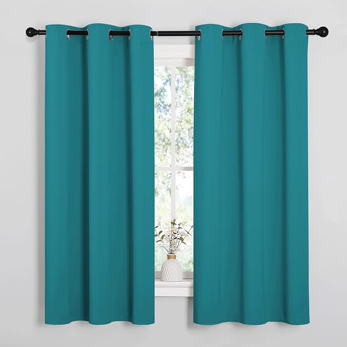NICETOWN Room Darkening Curtains 63 inch Length 2 Panels, Thermal Insulated Grommet Blackout Curtains for Modern Casual Elegant Bedroom Kids Room Theme Decoration (Peacock Teal, 2 Pieces, W42) | Room Darkening Thermal Insulated Noise Reducing Grommet C...