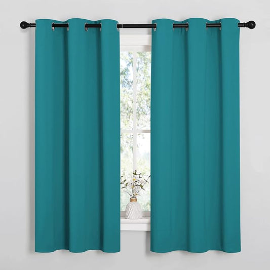 NICETOWN Room Darkening Curtains 63 inch Length 2 Panels, Thermal Insulated Grommet Blackout Curtains for Modern Casual Elegant Bedroom Kids Room Theme Decoration (Peacock Teal, 2 Pieces, W42) | Room Darkening Thermal Insulated Noise Reducing Grommet C...