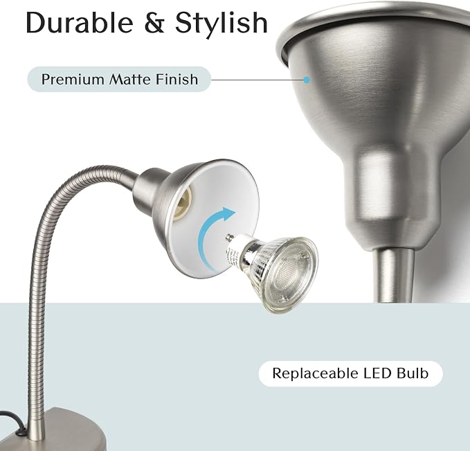 Patented Innovative Design Headboard Reading Light. No Drilling Golden Book Light for Bedtime Reading. Dimmable LED Book Reading Lamp with Bulb. Movable & Flexible, Silver