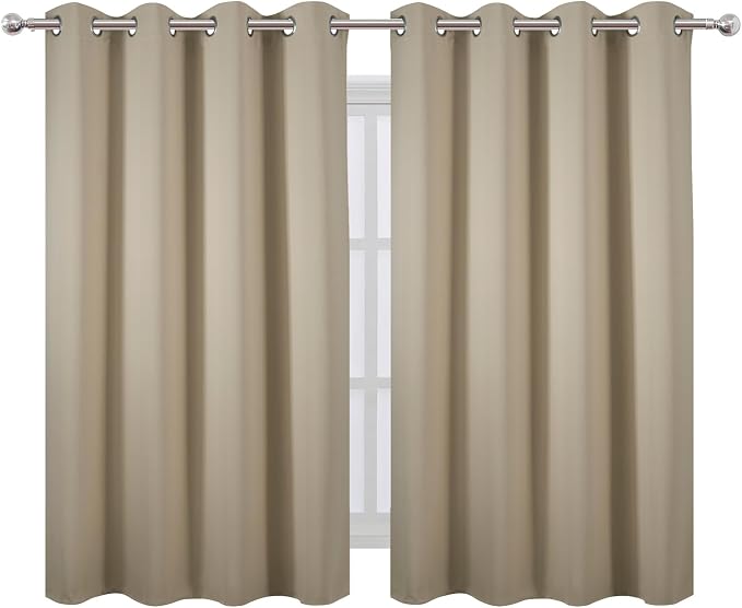 Blackout Curtains 66 x 54 Inch Long Beige Curtains Set of 2 Panels Room Darkening Curtains for Bedroom and Living Room