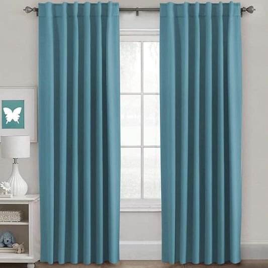 H.VERSAILTEX Blackout Curtains Thermal Insulated Window Treatment Panels Room Darkening Blackout Drapes for Living Room Back Tab/Rod Pocket Bedroom Draperies (2 Panels, Storm Blue, 52 x 96 Inch)