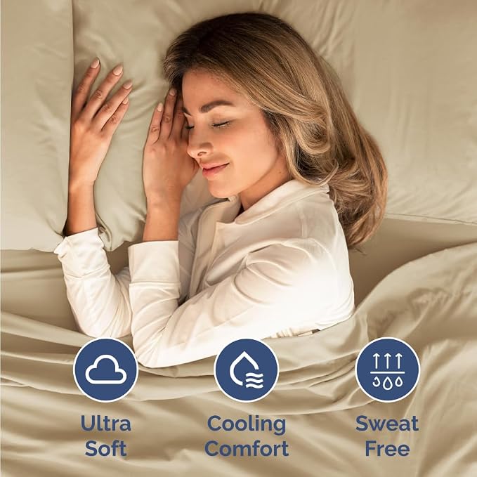 Short Queen Size 4 Piece Bed Sheet Set - RV Short Queen Sheets - Beige | Ultra-Soft, Breathable & Cooling Bed Sheets Set with Deep Pockets, Hotel Luxury Bedding for Women & Men, Wrinkle & Fade Free