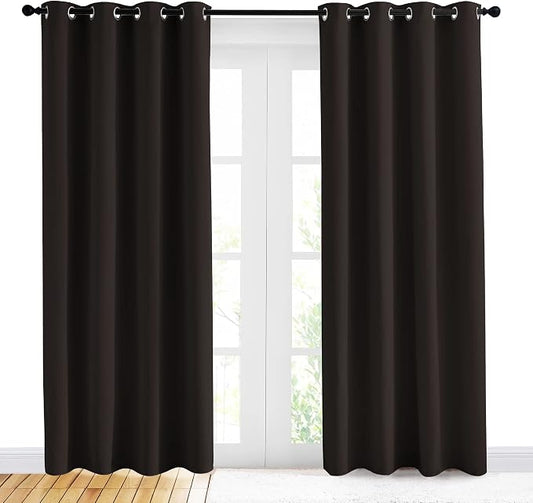 NICETOWN Energy Smart Blackout Curtains, 2 Panels, 42 x 84-in, Toffee Brown | Thermal Insulated Solid Grommet Blackout Curtains/Drapes for Living Room