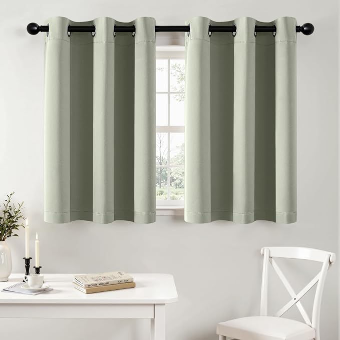 MIULEE Blackout Curtains for Bedroom 2 Panels 40 x 36 Inch Long Sage Green | Thermal Insulated, Living Room Darkening Grommet Drapes, Noise Reducing, Light Blocking Window Treatments