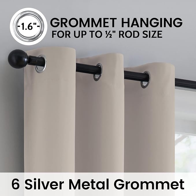 SimpleHome Natural 100% Blackout Curtains Room Darkening Living Room 72L | Curtains for Bedroom,Thermal Insulated Grommet Window Drapes,Curtains for Living Room with Black Back,38 x 72 Inch,2 Panels