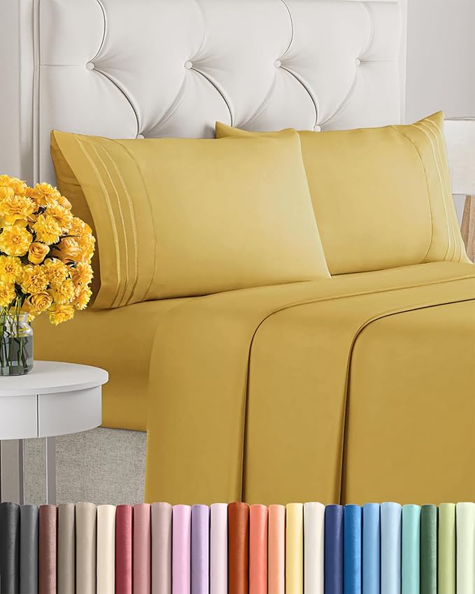 King Size 4 Piece Sheet Set - Ultra Soft & Cooling Bed Sheets - Mustard | Fits 8 Inch to 16 inch Mattress, Wrinkle Free & Fade Resistant with Deep Pockets, Breathable, Comfy Hotel Luxury Bedding