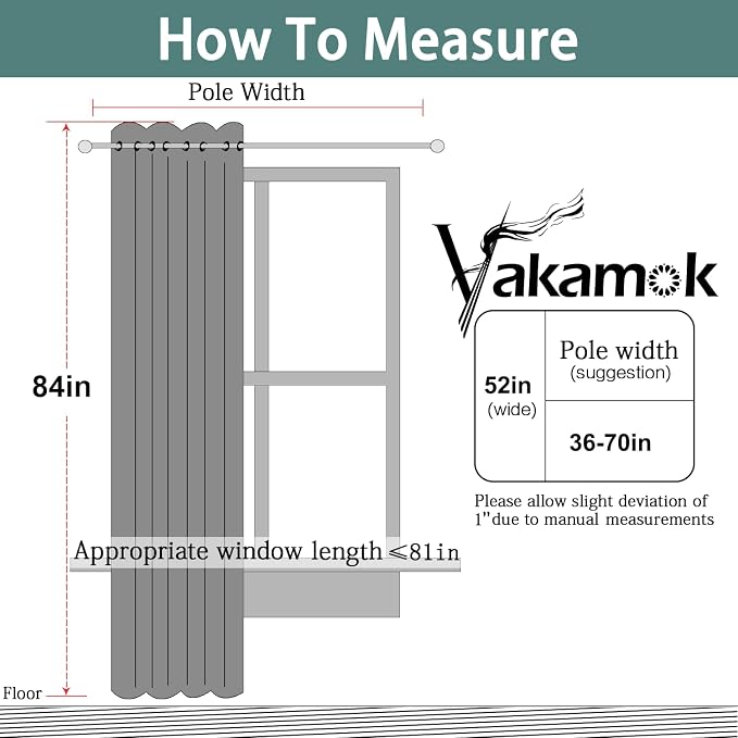Yakamok Grey Blackout Curtains 84 Inches Long for Bedroom 52" Wide 1 Panel | Blackout Curtain Panels for Bedroom, 2 Thick Layers Grommet Top Thermal Insulated Drapes with Black Liner for Living Room