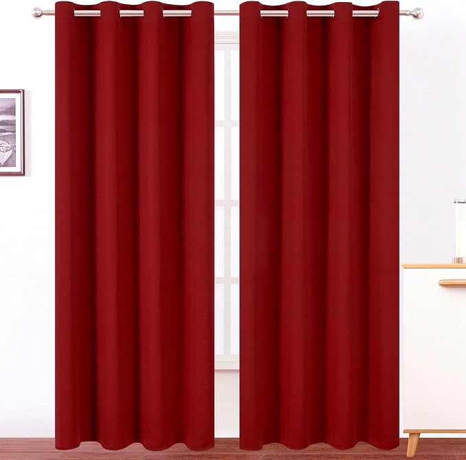 Blackout Curtains 52 x 90 Inch Long Red Curtains Set of 2 Panels Room Darkening Curtains for Bedroom and Living Room