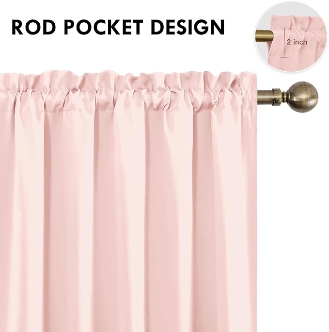 DWCN Wide Blackout Curtains for Bedroom 70 x 63 Inch Long Blush Pink | 2 Panels Set, Room Darkening, Thermal Insulated, Light Blocking, Rod Pocket Drapes, Noise Reducing Window Treatment