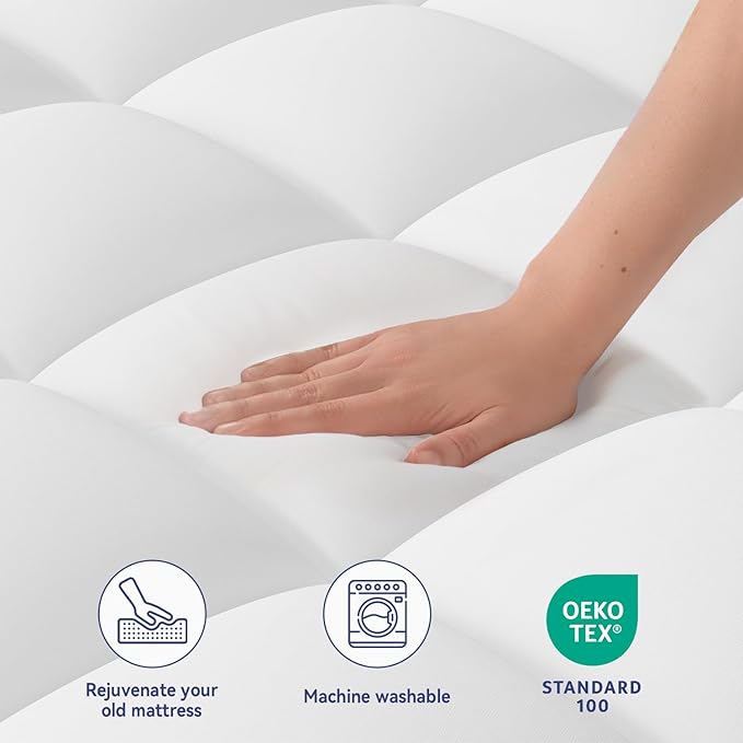 ELEMUSE Cal King Mattress Topper, Extra Thick Pillow Top Mattress Pad Cover | Plush soft breathable bed topper for back pain relief, with elastic deep pocket and overfilled down alternative filling