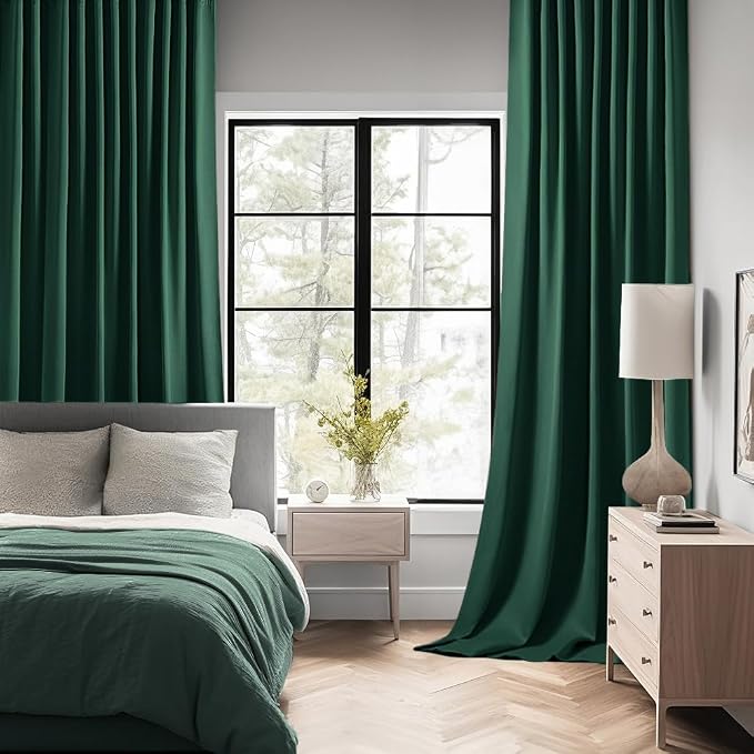 MIULEE Christmas Hunter Green Back Tab Blackout Curtains 52"x102" 2 Panels | Rod Pocket Pinch Pleated, Thermal Insulated, Room Darkening, Light Blocking, Privacy Curtains for Living Room Bedroom
