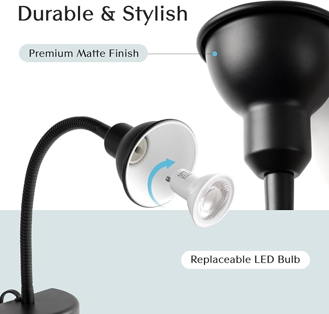 Patented Innovative Design Headboard Reading Light. No Drilling Golden Book Light for Bedtime Reading. Dimmable LED Book Reading Lamp with Bulb. Movable & Flexible, Black
