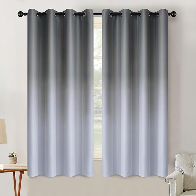 SimpleHome Grey to Grey White Ombre Room Darkening Curtains 63 Inch | Curtains for Living Room,Light Blocking Thick Thermal Insulated Grommet Window Curtains Drapes for Bedroom, 2 Panels,52Wx63L