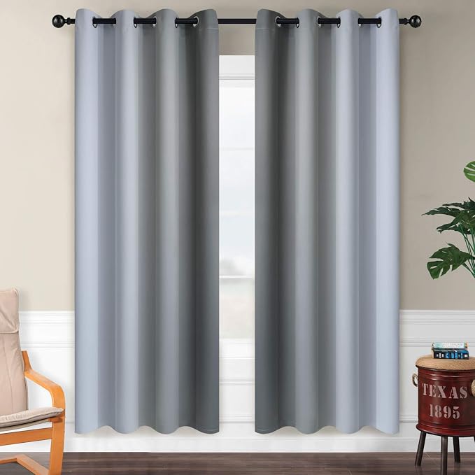SimpleHome Ombre Grey to Grey White Curtains for Living Room 52Wx72L | Room Darkening Curtains for Bedroom,Gradient Light Blocking Curtain,Thermal Insulated Grommet Window Drapes,2 Panels,72 Inch