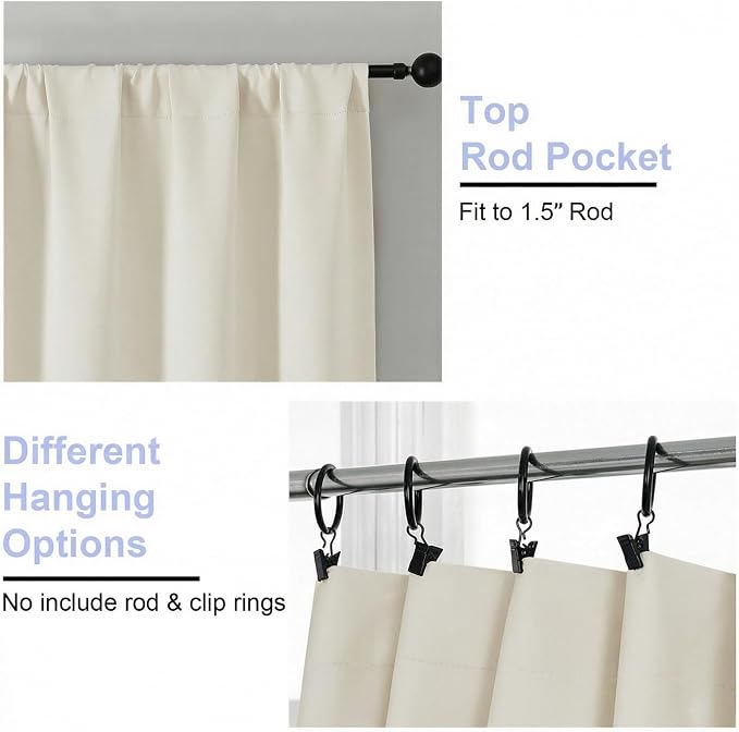 Simplebrand Ava Light Beige Light Filtering Curtains for Bedroom 84 Inch Length 2 Panels Set, Solid Thermal Insulated Privacy Nursery Window Treatment Curtains, W40 x L84 Inch, Light Beige