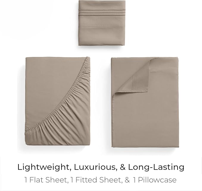 Mellanni Iconic 3-Piece, Ultra Soft Sheet Set (Twin, Tan) | 10M+ Sleepers. Lab-tested: Sleeps Cool, Stays Bright, Strong, Smooth. Good Housekeeping Best Bedding, 7 yrs running.