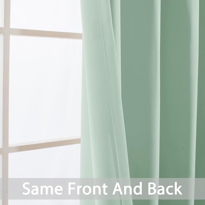 Yakamok Room Darkening Curtains 52x72 inch Light Sage Green-Living Room | 2 panels,grommet blackout window treatment,thermal insulated,light blocking drapes,privacy protection,bedroom dining room