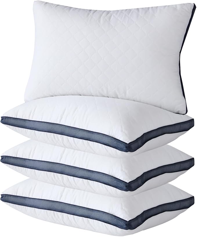 Meoflaw Gusseted Stanard Size Bed Pillows Set of 4, Luxury Hotel Pillows | Balanced Support, Ideal for Back, Stomach & Side Sleepers, Down Alternative Fill