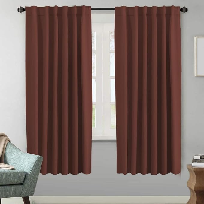 H.VERSAILTEX Blackout Curtains Thermal Insulated Window Treatment Panels Room Darkening Blackout Drapes for Living Room Back Tab/Rod Pocket Bedroom Draperies (2 Panels, Rust, 52 x 72 Inch)